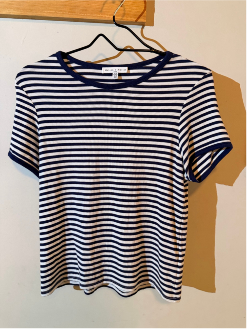 Women's Maison d'Amélie Striped Short Sleeve Tee, Size M, White/Navy